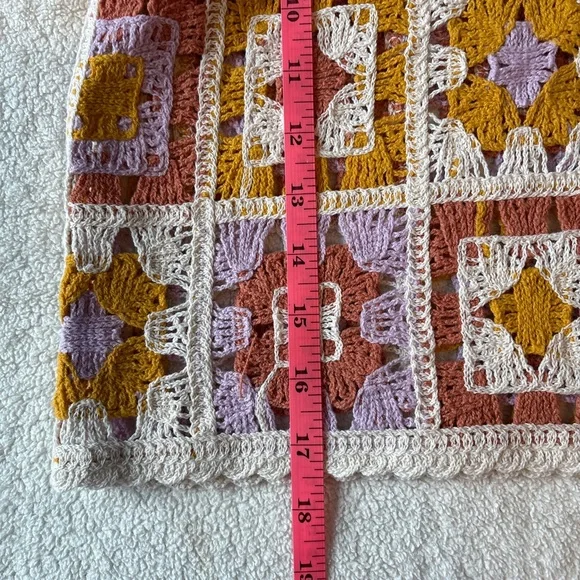 Rebellion Again Crochet Cropped Tank Top, Pink Mustard Cream. Size Medium - Picture 5 of 7